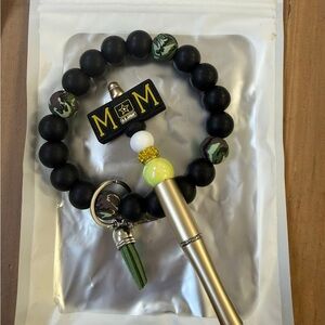 Army Mom Black and Gold Camouflage Beaded Key Key Wristlet with Matching Ink Pen